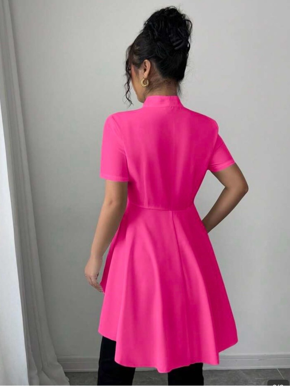 Blouse With Handmade Button Front & Asymmetrical Hem Fuchsia Black Large - Picture 2 of 5